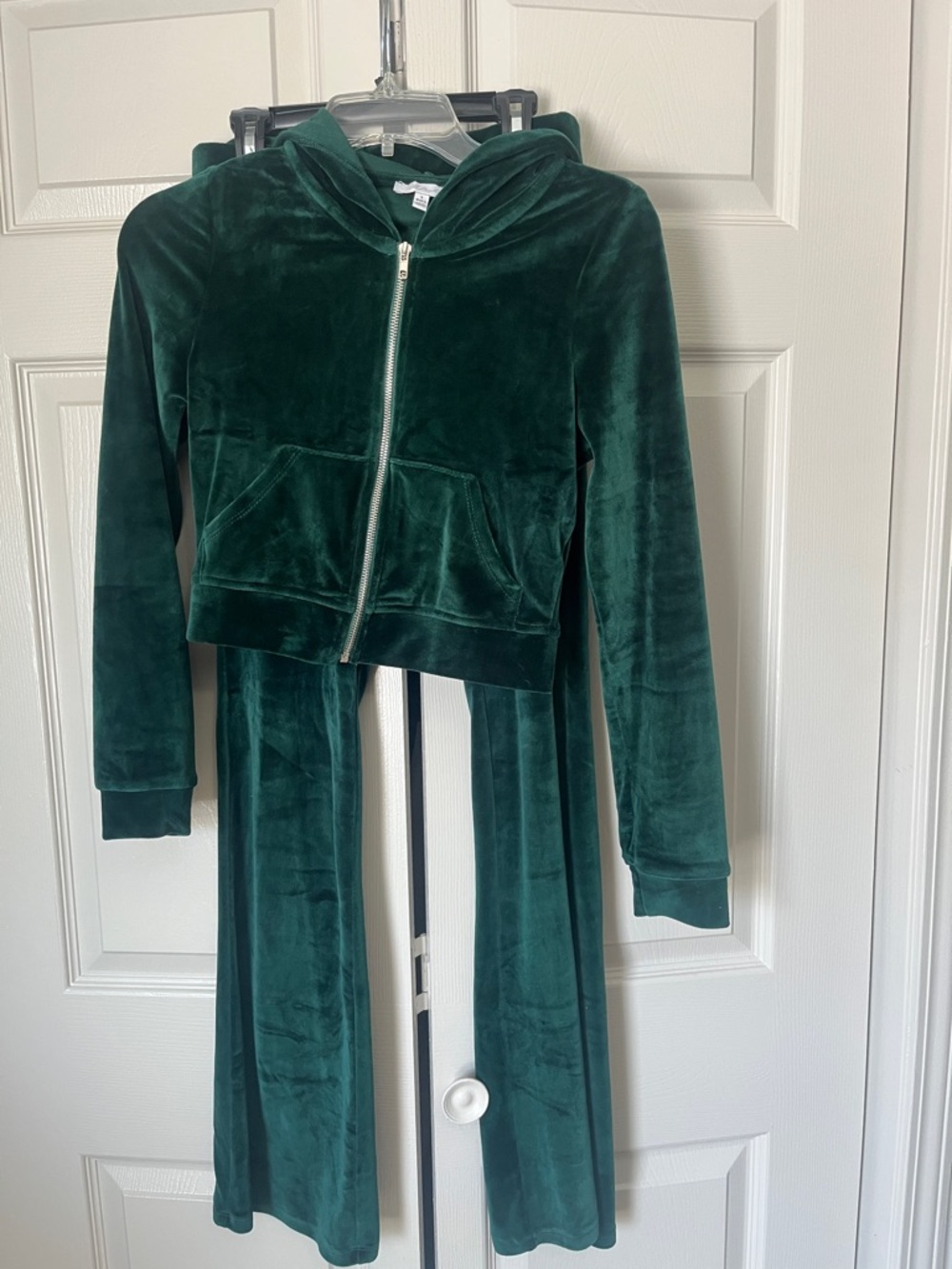 Velour Hoodie Jacket in Forest Green - Women